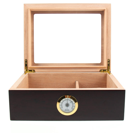 Premium Cigar Wood Box with Glass Top - Elegant Cigar Storage Solution