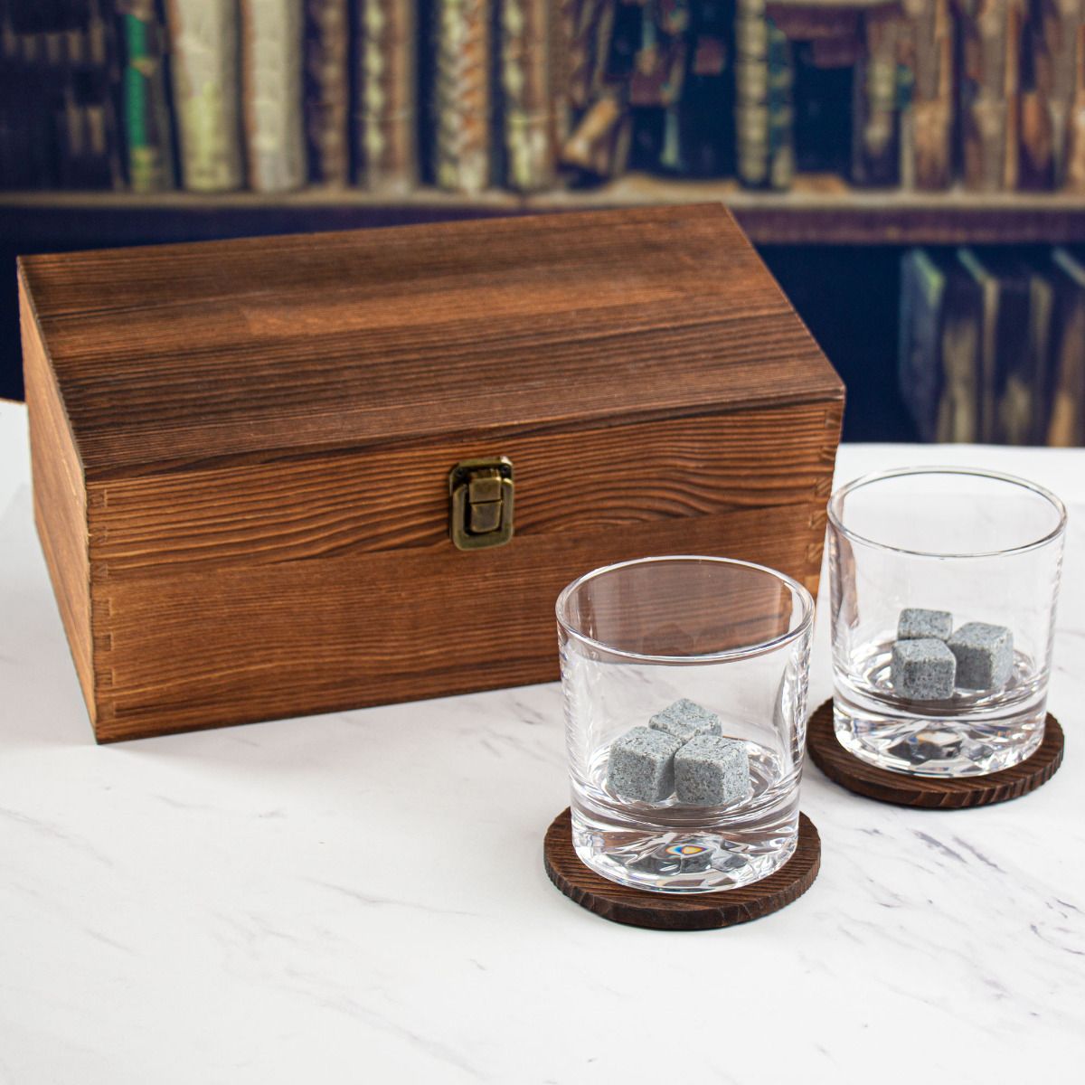 Phi Gamma Delta Custom Engraved Personalized Whiskey Glasses In Wood Gift Box