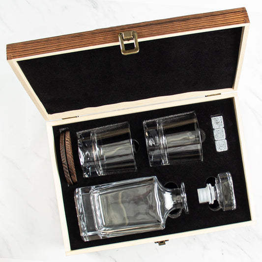 Engraved Phi Kappa Theta - Personalized Whiskey Decanter Set In Wood Gift Box