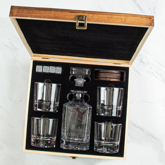 Engraved Theta Delta Chi - Personalized Whiskey Decanter Set In Wood Gift Box
