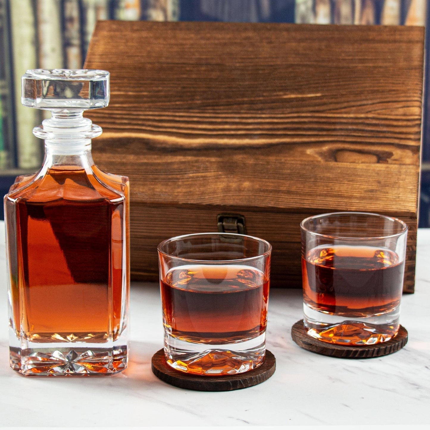 Engraved Pi Beta Phi - Personalized Whiskey Decanter Set In Wood Gift Box