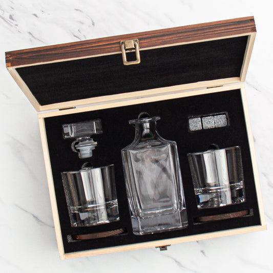 Engraved Pi Lambda Phi - Personalized Whiskey Decanter Set In Wood Gift Box