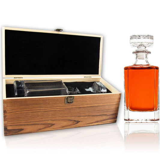 Custom Wood Box With Classic Decanter - Add Your Logo Here - Add Your Brand Name - Add Your Design