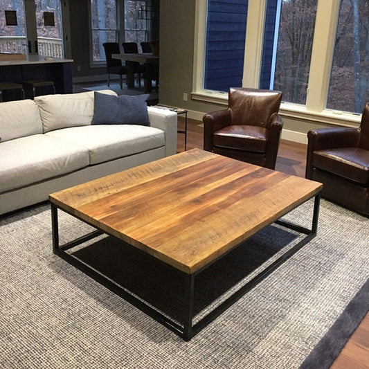 Square coffee table extra large - Wood coffee table rustic modern - Reclaimed wood coffee table - Living room furniture
