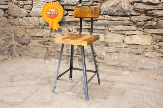 Bar stools with backs counter height - THE BREWSTER- Farmhouse rustic counter stools industrial -Stools reclaimed seat unique man cave decor