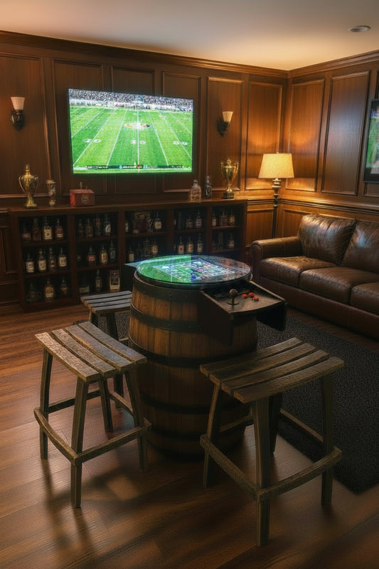 Bourbon Barrel Arcade Table- 60 Old School Games Included
