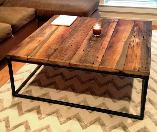 Square coffee table extra large - Wood coffee table rustic modern - Reclaimed wood coffee table - Living room furniture
