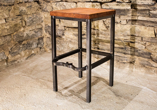 Square counter height bar stool -RIGHT PROPER - Industrial counter stools reclaimed wood - Kitchen island bar stools backless Danish modern