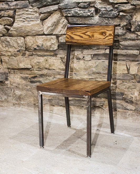 Modern Farmhouse Stool With Back, Solid Wood Bar Chair, Metal Bar Stools, ZEITGEIST, Sturdy Urban Chairs, Reclaimed Wood Dining Chair, Rebar