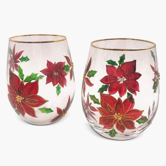 Painted Poinsettia Stemless Glass