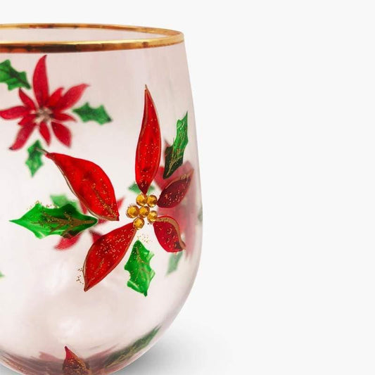 Painted Poinsettia Stemless Glass