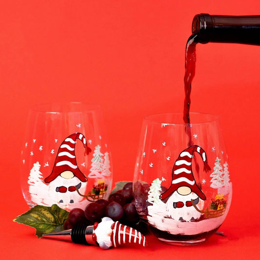 Painted Christmas Gnome Stemless Glasses