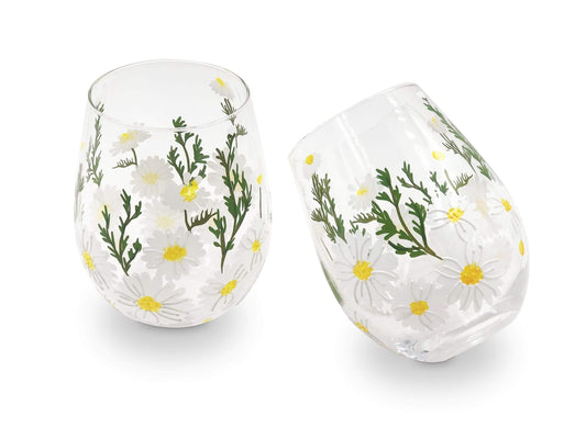 Daisy Painted Stemless Glasses