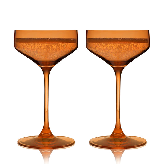 Reserve Nouveau Crystal Coupe Glasses in Amber Set of 2