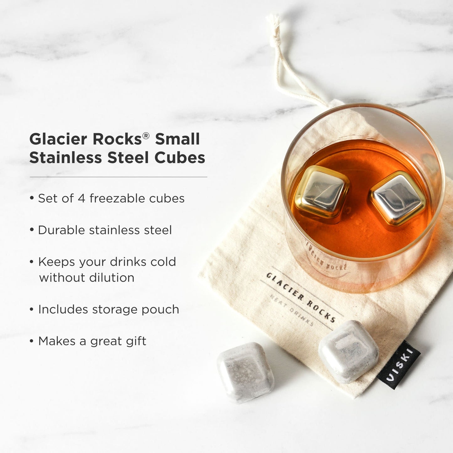 Glacier Rocks Stainless Steel Cube Set of 4