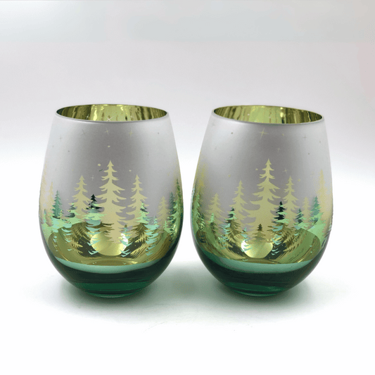 Green Pine Tree Stemless Glasses