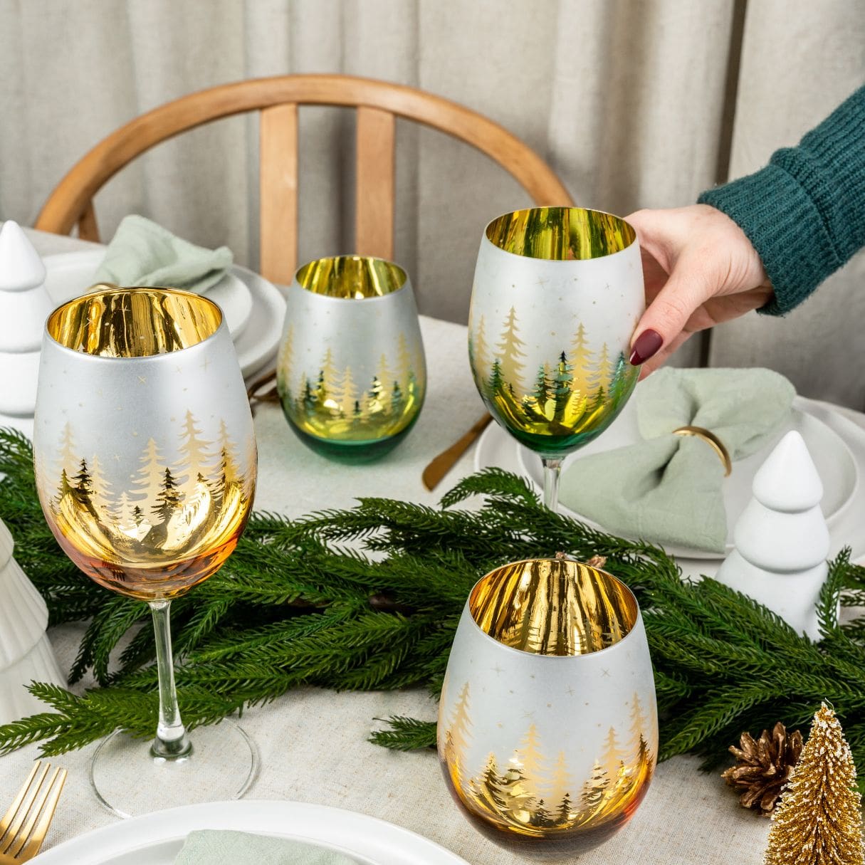 Gold Pine Tree Stemless Glasses