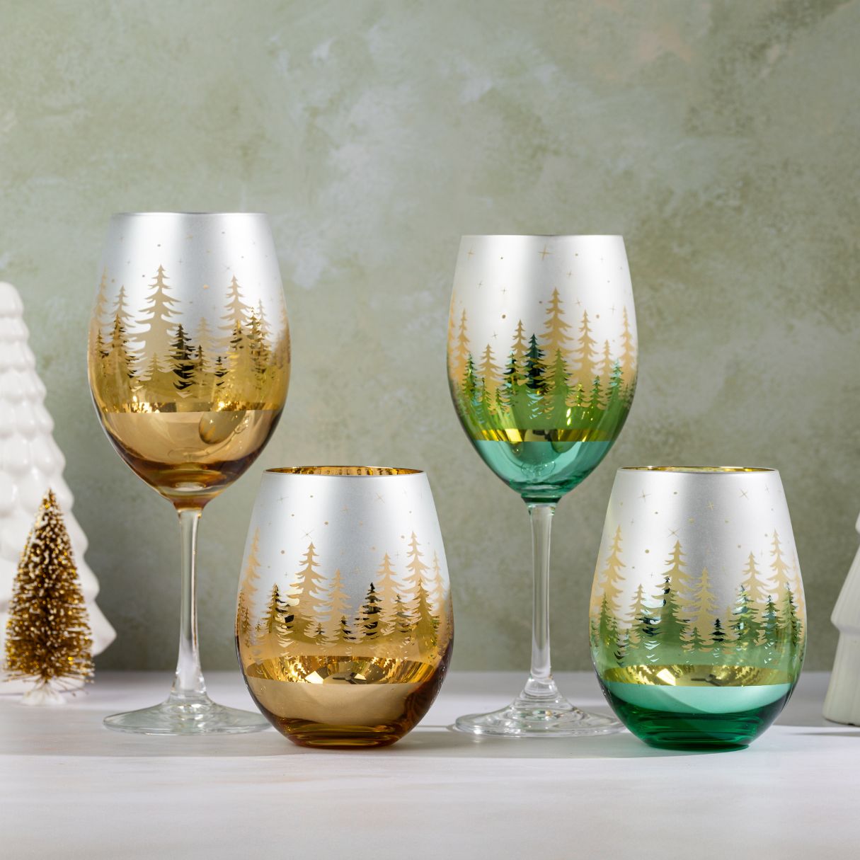 Gold Pine Tree Stemless Glasses