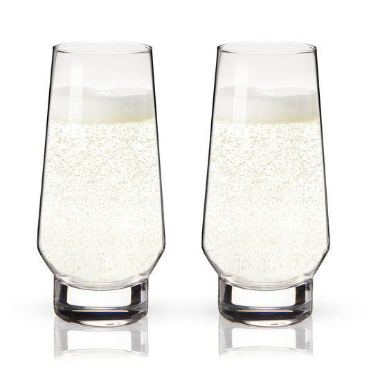 Raye Heavy Base Stemless Crystal Champagne Flutes Set of 2