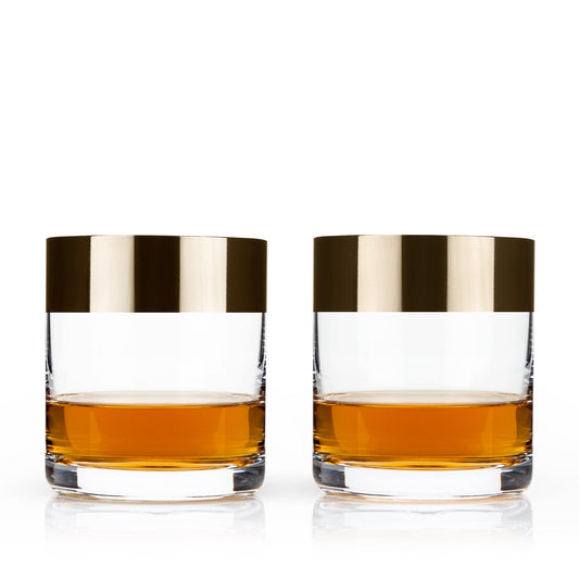 Irving Bronze-Rimmed Crystal Tumblers Set of 2