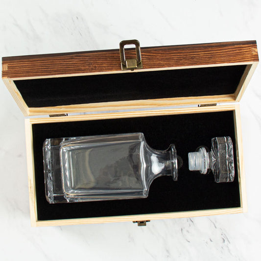 Custom Wood Box With Classic Decanter - Add Your Logo Here - Add Your Brand Name - Add Your Design