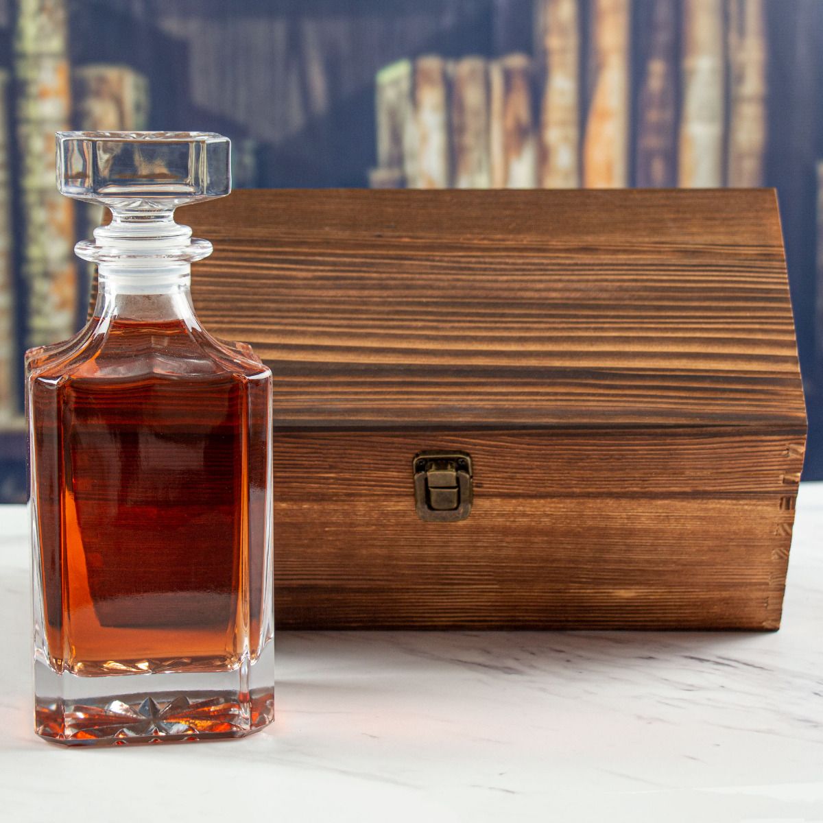 Custom Wood Box With Classic Decanter - Add Your Logo Here - Add Your Brand Name - Add Your Design