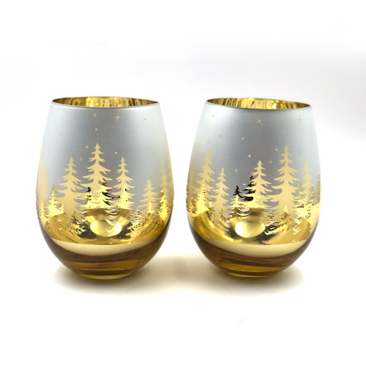 Gold Pine Tree Stemless Glasses
