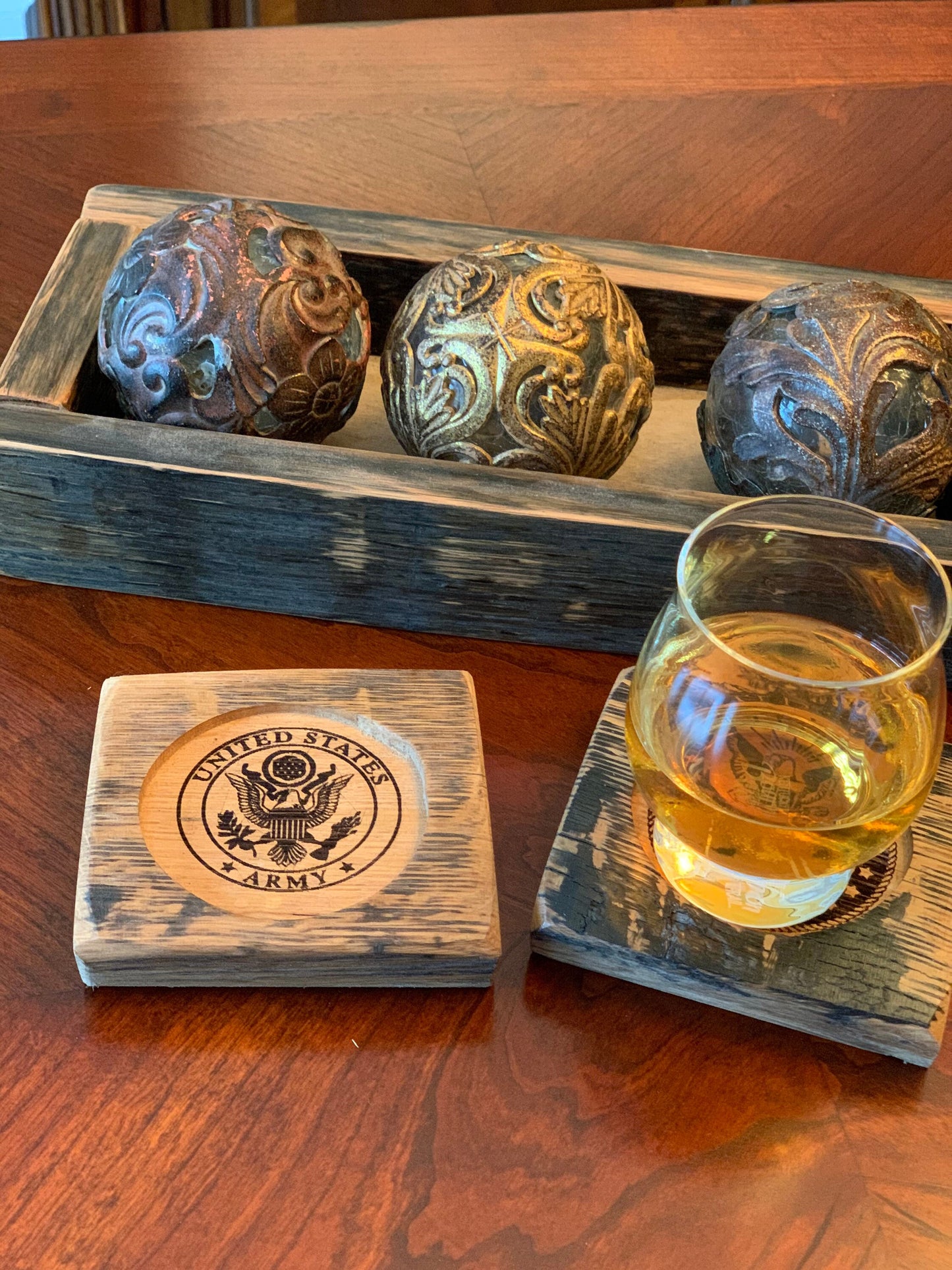 Army logo bourbon barrel stave coaster set of 4