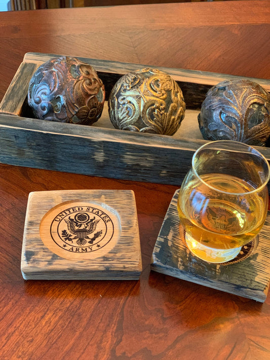 Army logo bourbon barrel stave coaster set of 4