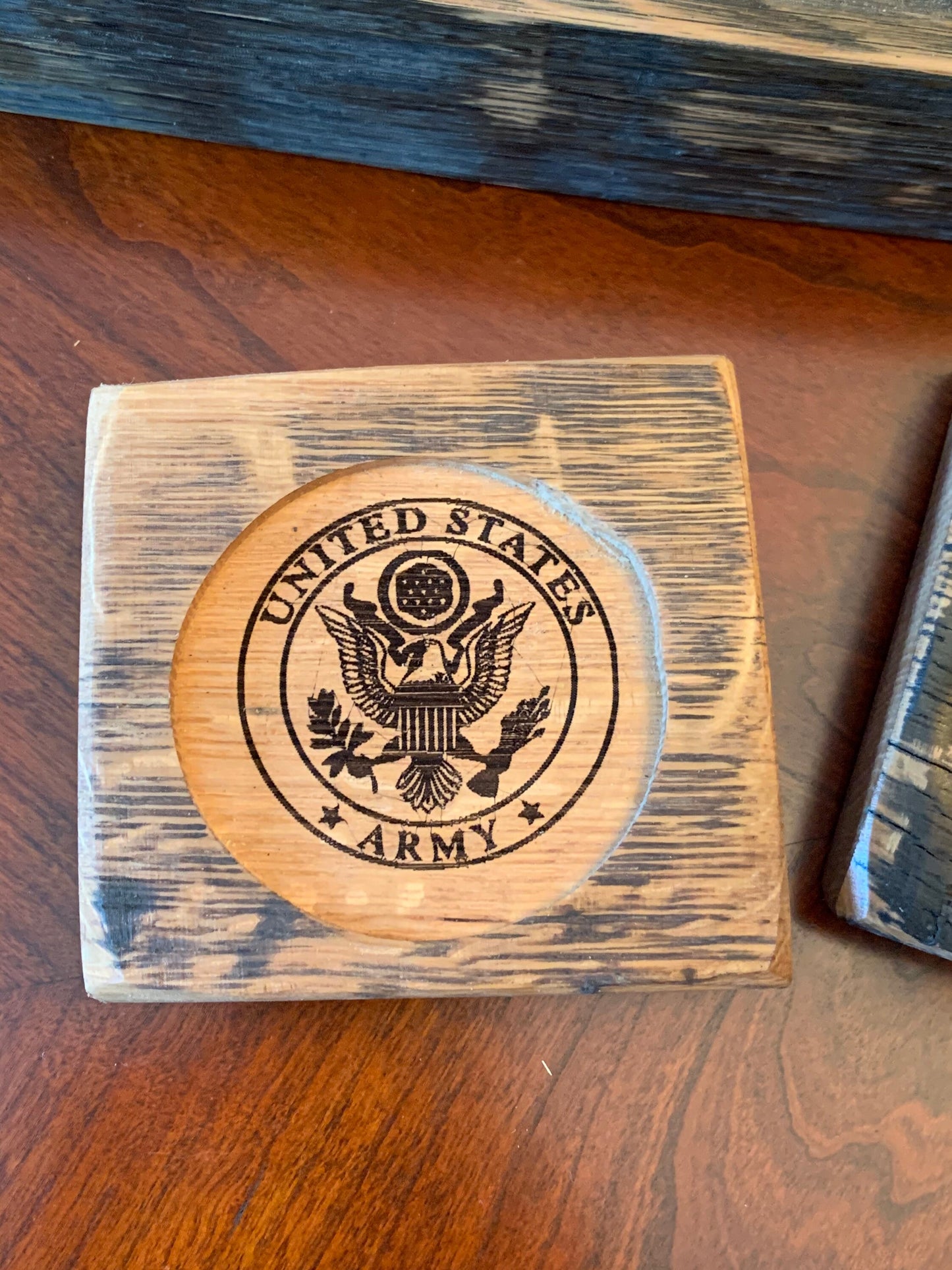 Army logo bourbon barrel stave coaster set of 4