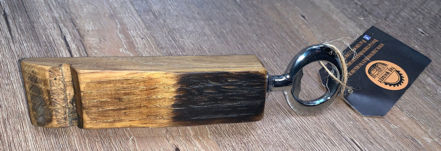 Custom engraved bourbon barrel stave bottle opener