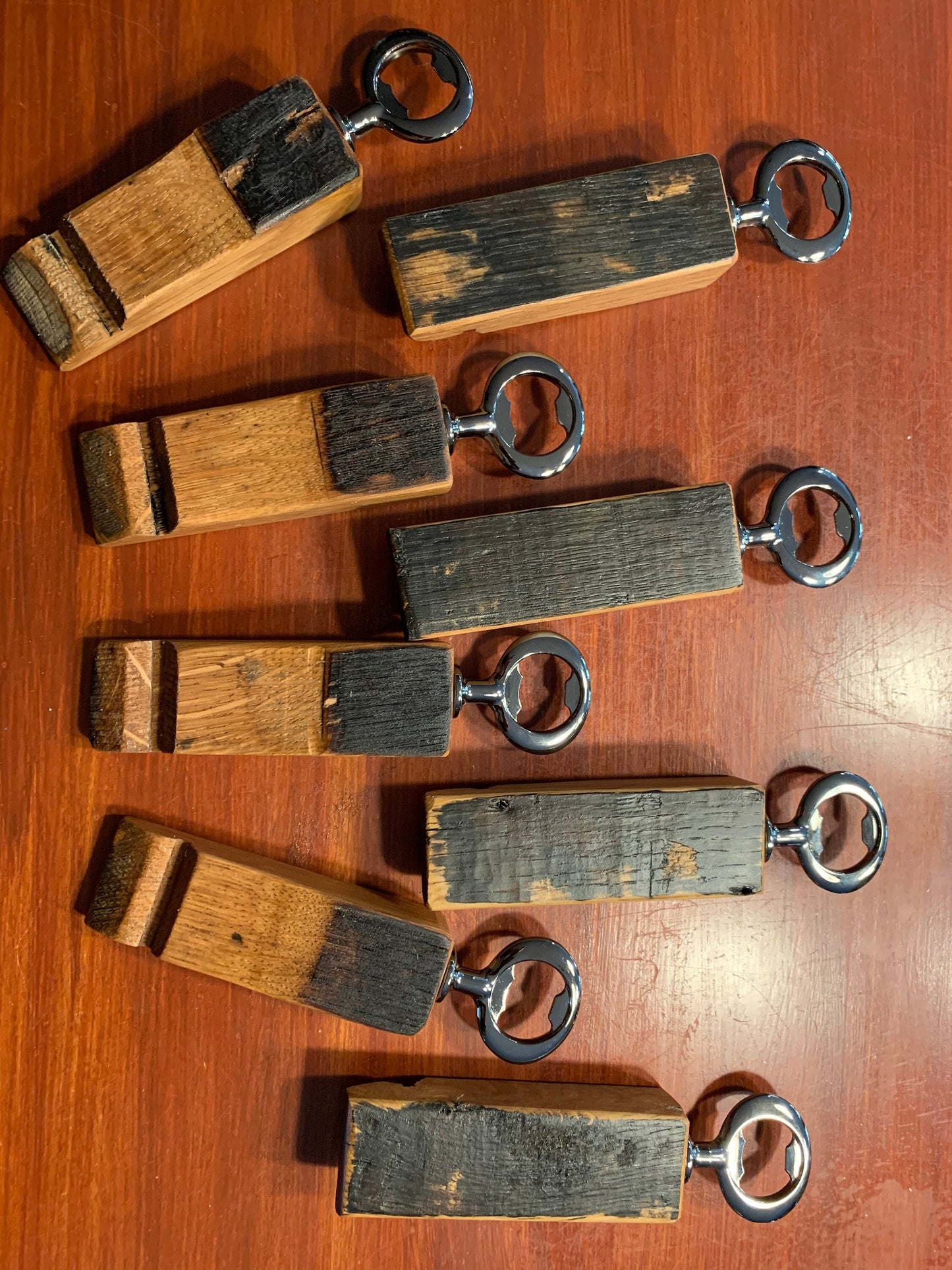 Custom engraved bourbon barrel stave bottle opener
