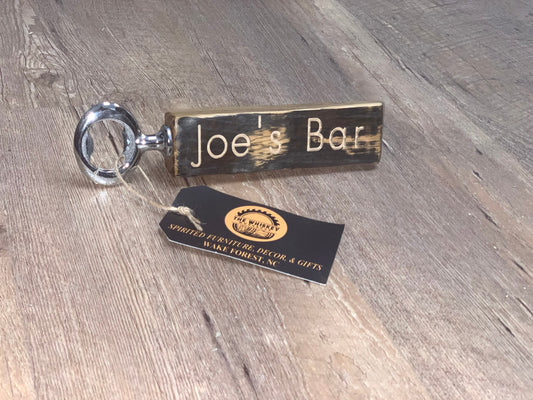 Custom engraved bourbon barrel stave bottle opener