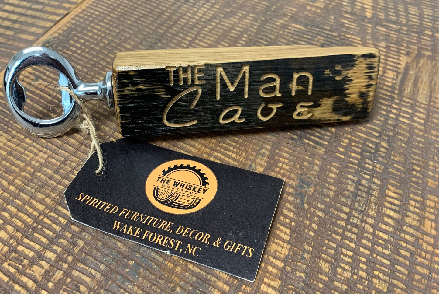 Custom engraved bourbon barrel stave bottle opener