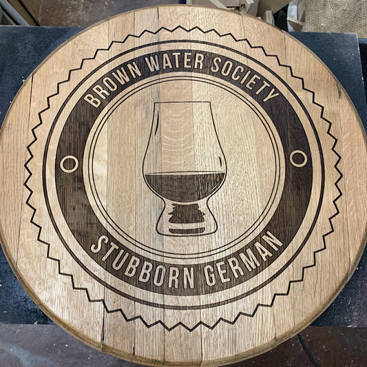 Custom engraved bourbon barrel head sign- Custom design work!