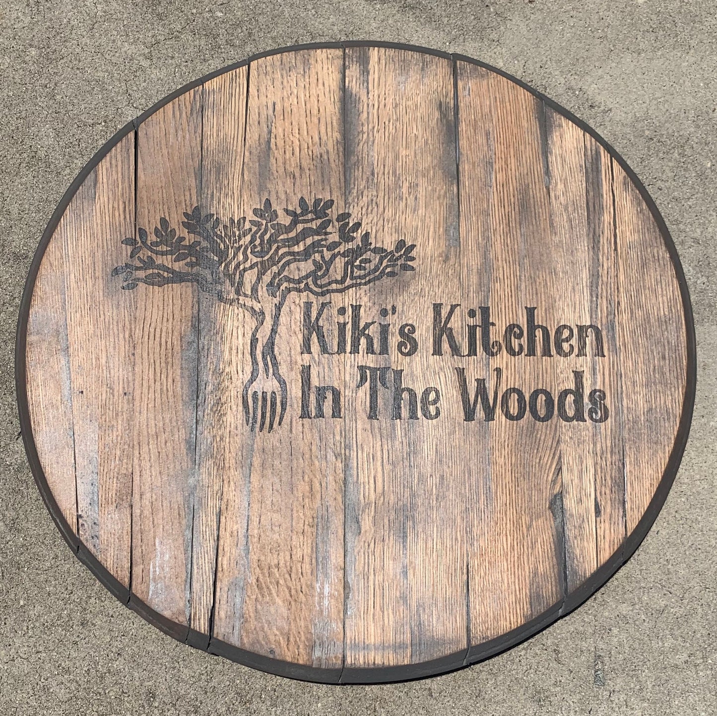 Custom engraved bourbon barrel head sign- Custom design work!