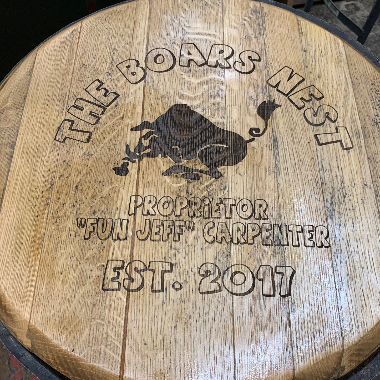 Custom engraved bourbon barrel head sign- Custom design work!