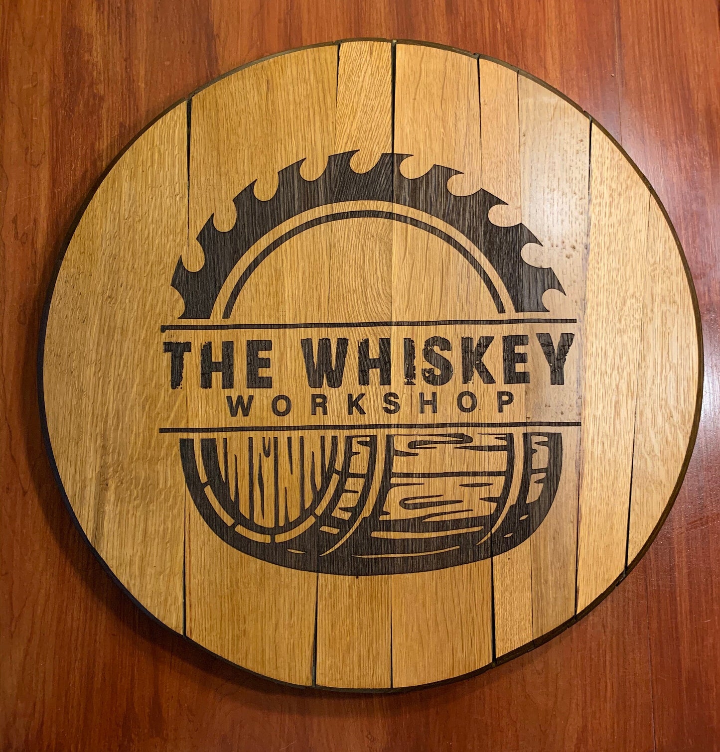 Custom engraved bourbon barrel head sign- Custom design work!