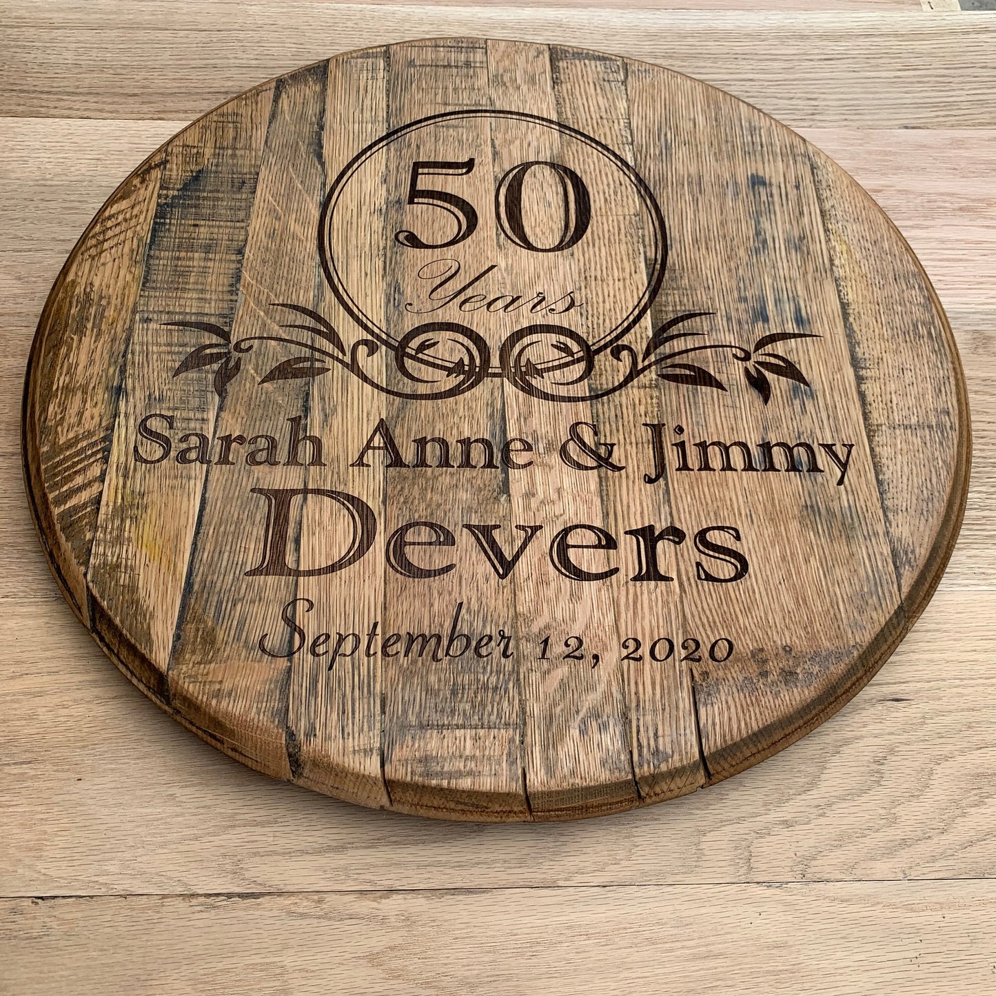 Custom engraved bourbon barrel head sign- Custom design work!