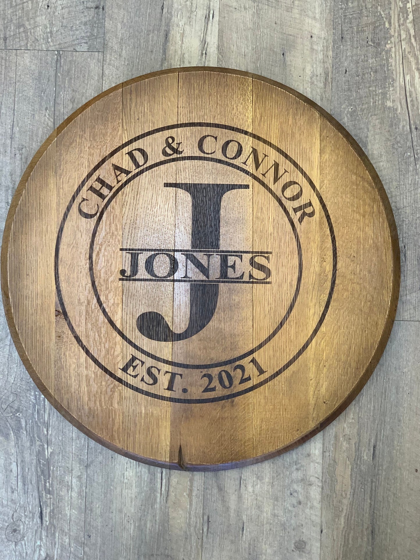 Custom engraved bourbon barrel head sign- Custom design work!