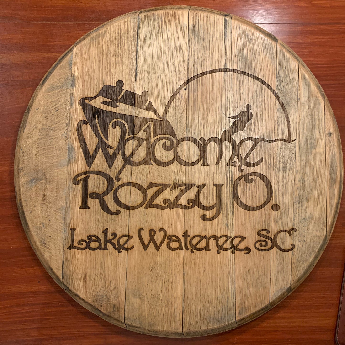 Custom engraved bourbon barrel head sign- Custom design work!