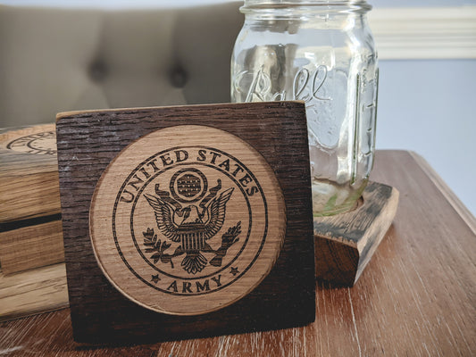 Army logo bourbon barrel stave coaster set of 4