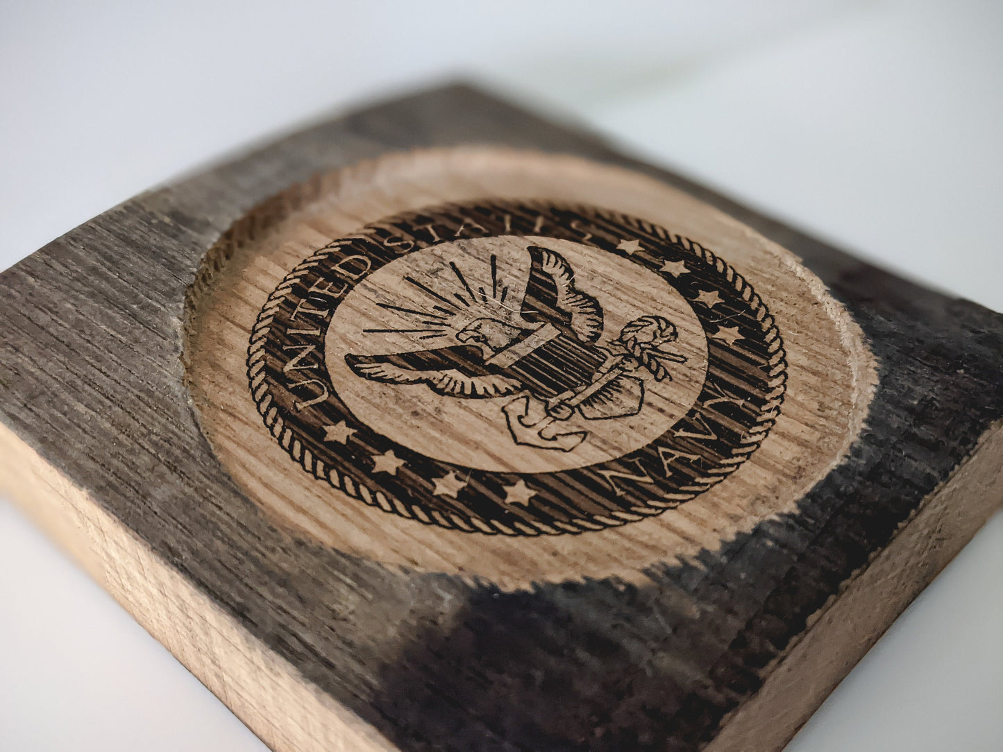 Navy bourbon barrel stave coasters-set of 4