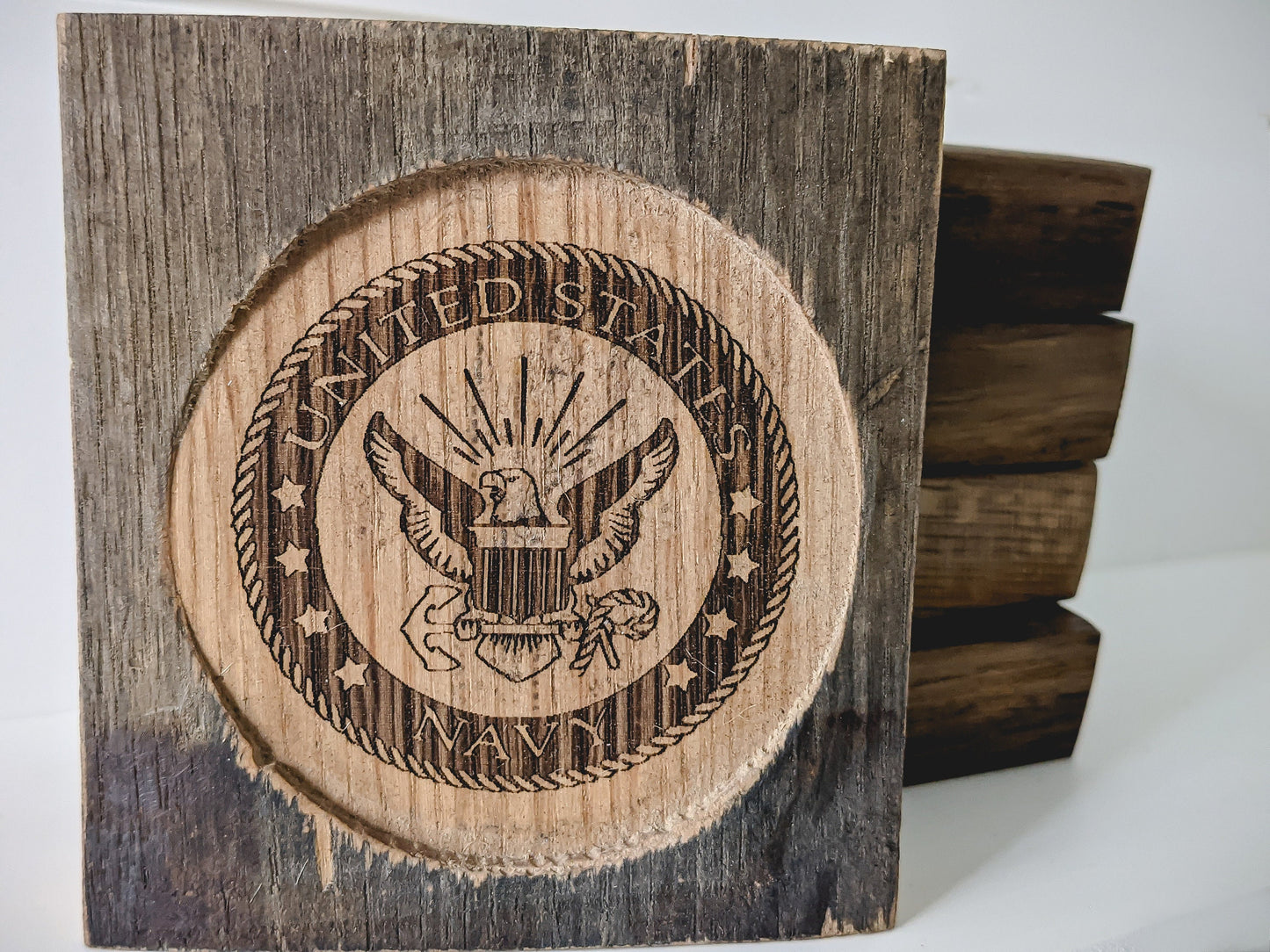 Navy bourbon barrel stave coasters-set of 4