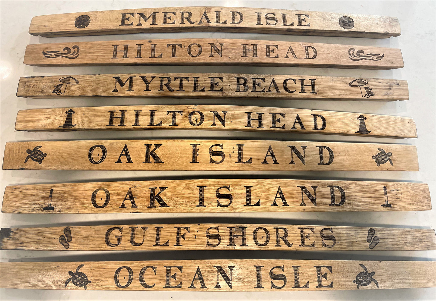 Custom Laser Engraved Beach House Bourbon Barrel Staves