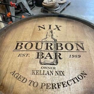 Top Seller- Bourbon Barrel Cabinet with multicolor LED's -engraving available- loaded with unique features