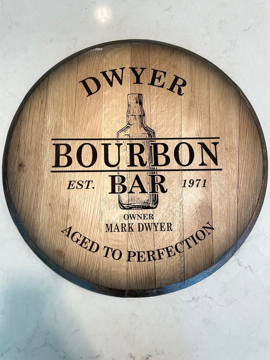 Bourbon Barrel Head Bar Sign