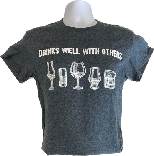 Drinks well with others whiskey/bourbon T shirt- Unisex- Heather Navy