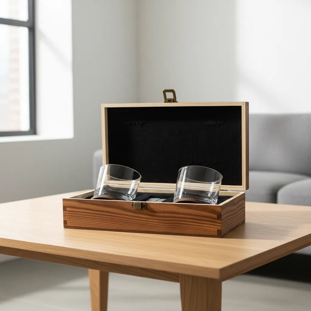 Whiskey Glass Set in Gift Wood Box