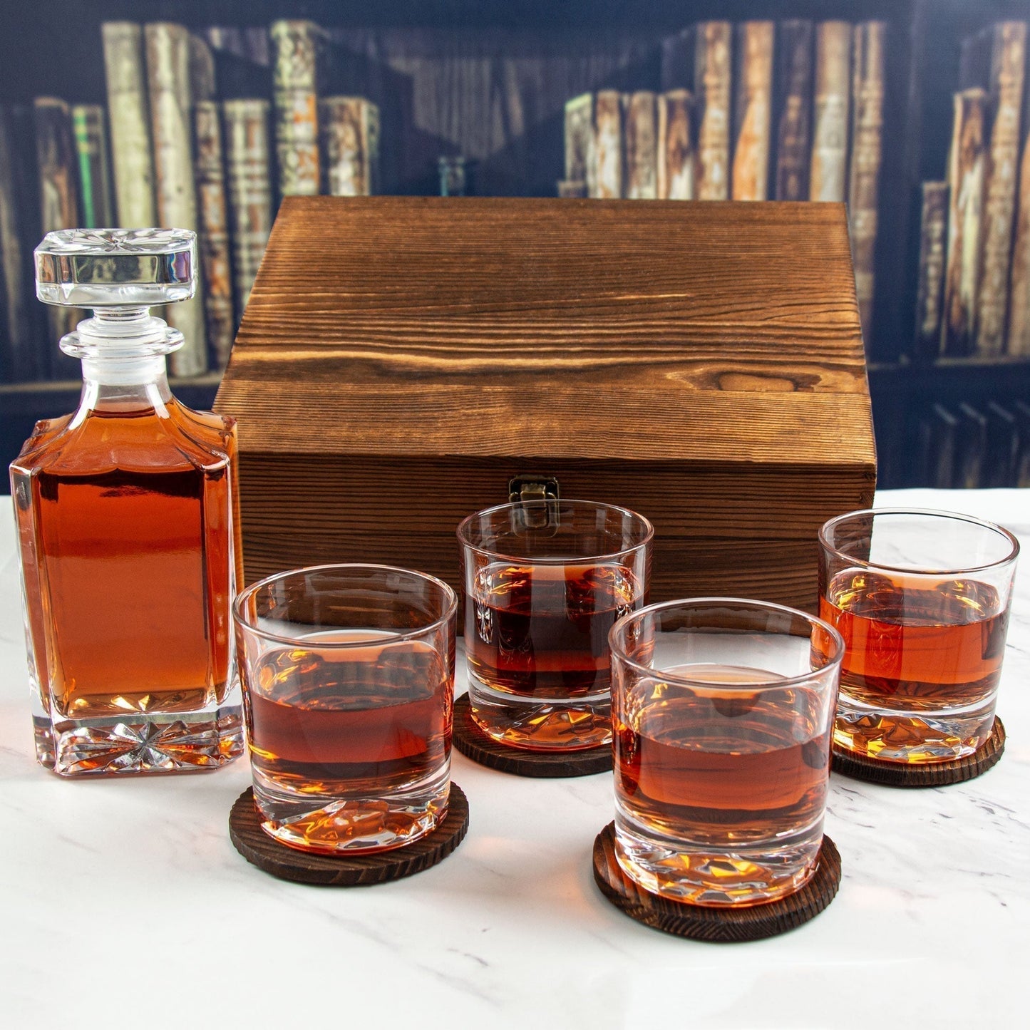 Engraved Sigma Tau Gamma - Personalized Whiskey Decanter Set In Wood Gift Box